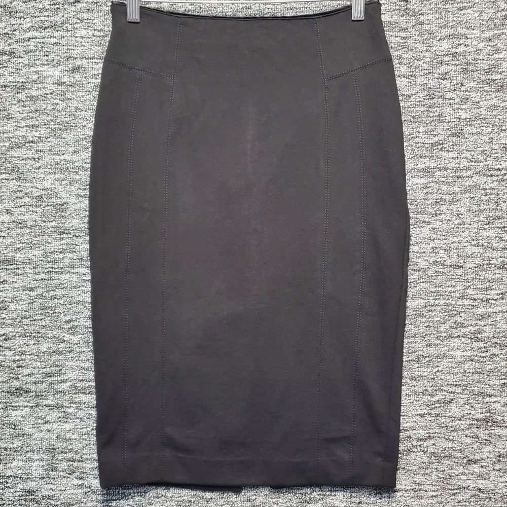 WHBM Seamed Ponte Pencil Skirt Womens 0 Black Knee Length Office Career Chic